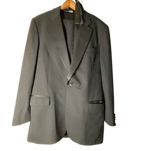 Jos. A. Bank Men Black One Button Wool 2 Piece Suit Jacket Blazer L 44 Pant 40R